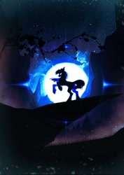 Size: 1448x2048 | Tagged: safe, artist:reminati_27, oc, oc only, earth pony, pony, commission, female, full moon, mare, moon, outdoors, rearing, silhouette, solo