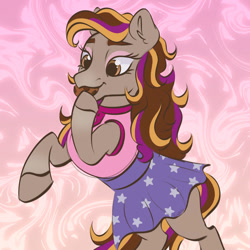 Size: 894x894 | Tagged: safe, artist:cupute, barely pony related, clothes, cookie, dreamer (wild manes), eating, eyeshadow, female, food, herbivore, makeup, mare, skirt, solo, wild manes