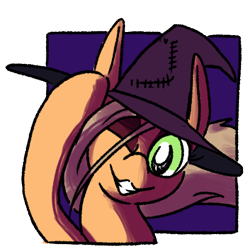 Size: 353x351 | Tagged: safe, artist:dinexistente, oc, oc:eucalyptus, commission, hat, looking at you, smiling, witch, witch hat, ych result