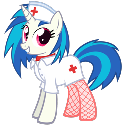 Size: 1500x1500 | Tagged: safe, artist:the smiling pony, dj pon-3, vinyl scratch, pony, unicorn, mlp fim's fourteenth anniversary, g4, .svg available, choker, clothes, costume, female, fishnet clothing, fishnet stockings, grin, hat, horn, looking at you, mare, missing accessory, nightmare night costume, nurse, nurse hat, smiling, solo, stockings, thigh highs, vector