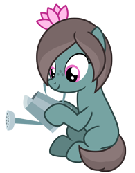 Size: 5448x6997 | Tagged: safe, artist:estories, oc, oc only, oc:lotu doodle, earth pony, pony, absurd resolution, female, mare, simple background, sitting, solo, transparent background, vector, watering can