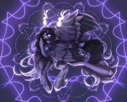 Size: 1080x868 | Tagged: safe, artist:reminati_27, oc, oc only, oc:misty, pegasus, pony, abstract background, choker, female, fetlock tuft, mare, solo