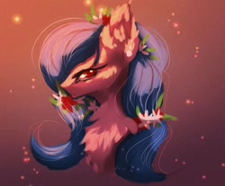 Size: 1015x840 | Tagged: safe, artist:reminati_27, oc, oc only, bat pony, pony, bust, chest fluff, female, flower, flower in hair, mare, portrait, solo