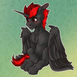 Size: 2000x2000 | Tagged: safe, artist:vepital', oc, oc only, alicorn, gradient background, red and black oc, sitting, solo