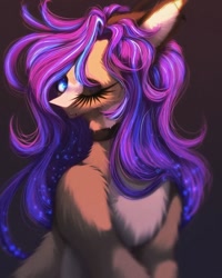 Size: 856x1070 | Tagged: safe, artist:reminati_27, oc, oc only, oc:ouija, earth pony, pony, bust, choker, ear piercing, earring, female, jewelry, mare, one eye closed, piercing, solo, wink