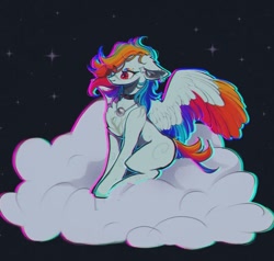 Size: 1080x1027 | Tagged: safe, artist:reminati_27, oc, oc only, pegasus, pony, chest fluff, choker, cloud, commission, ear fluff, ear piercing, earring, female, jewelry, mare, necklace, on a cloud, piercing, solo, spiked choker, spread wings, wings