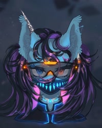 Size: 1080x1349 | Tagged: safe, artist:reminati_27, oc, oc only, pony, choker, clothes, ear piercing, earring, face mask, female, heterochromia, jewelry, mare, mask, piercing, solo, visor