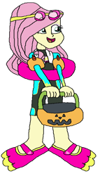 Size: 1941x3405 | Tagged: safe, artist:christian soto, fluttershy, equestria girls, equestria girls specials, g4, my little pony equestria girls: better together, my little pony equestria girls: forgotten friendship, clothes, female, flippers, fluttershy's wetsuit, goggles, halloween, holiday, pumpkin bucket, simple background, solo, swimsuit, towel, transparent background, trick or treat, water wings, wetsuit