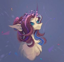 Size: 791x764 | Tagged: safe, artist:reminati_27, oc, oc only, pony, unicorn, chest fluff, curved horn, female, floral head wreath, flower, horn, mare, solo