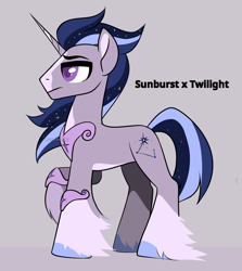 Size: 1821x2039 | Tagged: safe, artist:marsel1nushka, oc, oc only, pony, unicorn, concave belly, horn, offspring, parent:sunburst, parent:twilight sparkle, parents:twiburst, solo, unicorn oc