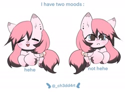 Size: 2048x1510 | Tagged: safe, artist:cheddart, oc, oc only, oc:cheddy, pegasus, pony, chibi, dialogue, fangs, heart tongue, hehe, meme, simple background, solo, white background