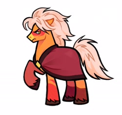 Size: 2048x1925 | Tagged: safe, artist:tripodfishstan, earth pony, pony, clothes, eyebrows, female, frown, jasper (steven universe), looking to the right, mare, ponified, raised hoof, side view, simple background, solo, standing, steven universe, stripes, unshorn fetlocks, white background