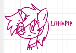 Size: 1032x725 | Tagged: safe, artist:kruvvv, oc, oc only, oc:littlepip, pony, unicorn, fallout equestria, clothes, eye clipping through hair, eyebrows, eyebrows visible through hair, female, horn, mare, sketch, solo, standing, text, unicorn oc