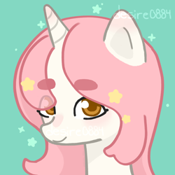 Size: 4000x4000 | Tagged: safe, artist:desire0884, oc, oc only, oc:desire berry, pony, unicorn, blushing, brown eyes, cute, eye clipping through hair, female, horn, light skin, looking at you, pink hair, pink mane, simple, solo, stars, unicorn oc