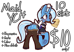 Size: 1052x744 | Tagged: safe, artist:chiefywiffy, trixie, pony, unicorn, g4, butt, clothes, commission, duster, female, horn, maid, mare, mouth hold, plot, simple background, solo, white background, your character here