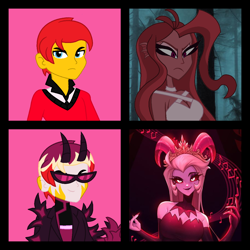 Size: 1280x1280 | Tagged: safe, artist:robertsonskywa1, oc, oc:mezma, oc:starbreaker firewalker, demon, human, siren, equestria girls, g4, angry, clothes, female, hazbin hotel, hellaverse, horns, hotline bling, lilith magne, lilith morningstar, meme, photo, queen of hell, sunglasses, unamused, vitiligo