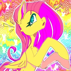 Size: 1080x1080 | Tagged: safe, artist:possumpuppy, fluttershy, pegasus, pony, g4, abstract background, emanata, psychedelic, solo