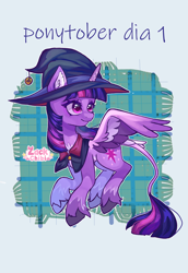 Size: 1984x2880 | Tagged: safe, artist:zackchibi, twilight sparkle, alicorn, pony, g4, female, hat, leonine tail, mare, signature, smiling, solo, tail, twilight sparkle (alicorn), unshorn fetlocks, witch hat