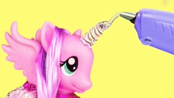 Size: 686x386 | Tagged: safe, artist:troom troom, pegasus, pony, g4, brushable, character request, clothes, fake alicorn, fake horn, hot glue gun, irl, photo, thumbnail, toy, wat, weird youtube kids video, wings, youtube link, youtube thumbnail, youtube video