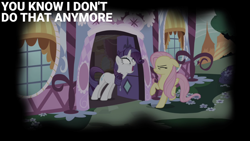 Size: 2000x1125 | Tagged: safe, edit, edited screencap, editor:quoterific, screencap, fluttershy, rarity, for whom the sweetie belle toils, g4, carousel boutique, yelling