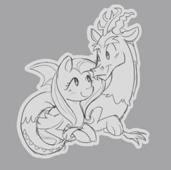 Size: 682x679 | Tagged: safe, discord, fluttershy, g4, female, male, ship:discoshy, shipping, sketch, straight