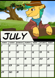 Size: 1654x2339 | Tagged: safe, artist:rutkotka, hitch trailblazer, earth pony, pony, g5, calendar, clothes, july, male, solo, stallion