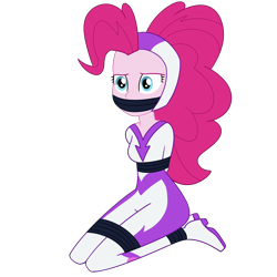 Size: 2000x2000 | Tagged: safe, artist:nie-martw-sie-o-mnie, fili-second, pinkie pie, human, equestria girls, equestria girls specials, g4, my little pony equestria girls: movie magic, bondage, bound and gagged, female, femsub, gag, kneeling, looking at you, pinkiesub, power ponies, simple background, solo, submissive, tape, tape bondage, tape gag, transparent background