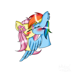 Size: 512x512 | Tagged: safe, artist:flutterheartkawaii, fluttershy, rainbow dash, earth pony, pegasus, pony, g4, blushing, cute, daaaaaaaaaaaw, dashabetes, duo, duo female, ear piercing, female, flower, kiss on the lips, kissing, lesbian, piercing, ship:flutterdash, shipping, shyabetes, simple background, transparent background