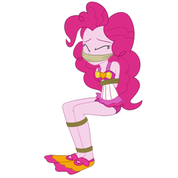 Size: 2000x2000 | Tagged: safe, artist:nie-martw-sie-o-mnie, pinkie pie, human, equestria girls, equestria girls specials, g4, my little pony equestria girls: forgotten friendship, bondage, bound and gagged, cloth gag, clothes, eyes closed, female, femsub, flippers (gear), gag, one-piece swimsuit, pinkie pie swimsuit, pinkiesub, rope, rope bondage, simple background, sitting, solo, submissive, swimsuit, transparent background