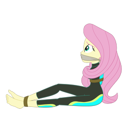 Size: 2000x2000 | Tagged: safe, artist:nie-martw-sie-o-mnie, fluttershy, human, equestria girls, equestria girls specials, g4, my little pony equestria girls: forgotten friendship, barefoot, bondage, bound and gagged, cloth gag, clothes, feet, female, femsub, fluttershy's wetsuit, fluttersub, gag, rope, rope bondage, simple background, sitting, solo, submissive, swimsuit, transparent background, wetsuit