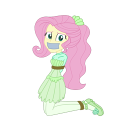 Size: 2000x2000 | Tagged: safe, artist:nie-martw-sie-o-mnie, fluttershy, human, equestria girls, g4, my little pony equestria girls: better together, so much more to me, arm behind back, bondage, bound and gagged, female, femsub, fluttersub, gag, kneeling, looking at you, rope, rope bondage, simple background, solo, submissive, tape, tape gag, transparent background