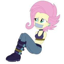 Size: 2000x2000 | Tagged: safe, artist:nie-martw-sie-o-mnie, fluttershy, human, equestria girls, g4, my little pony equestria girls: choose your own ending, the road less scheduled, the road less scheduled: fluttershy, bondage, boots, bound and gagged, choker, chokershy, ear piercing, earring, female, femsub, flutterpunk, fluttersub, gag, jewelry, piercing, punk, rope, rope bondage, shoes, simple background, sitting, solo, submissive, tape, tape gag, transparent background