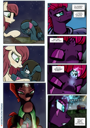 Size: 2480x3508 | Tagged: safe, artist:dsana, fizzlepop berrytwist, tempest shadow, oc, oc:lullaby dusk, oc:thistledown, earth pony, pegasus, pony, unicorn, comic:a storm's lullaby, female, filly, foal, horn, mare, memories