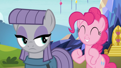 Size: 1920x1080 | Tagged: safe, screencap, maud pie, pinkie pie, earth pony, pony, g4, my little pony: friendship is magic, rock solid friendship, cute, diapinkes, duo, duo female, female, outdoors, siblings, sisters, twilight's castle