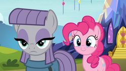 Size: 1920x1080 | Tagged: safe, screencap, maud pie, pinkie pie, earth pony, pony, g4, my little pony: friendship is magic, rock solid friendship, cute, diapinkes, duo, duo female, female, outdoors, siblings, sisters, twilight's castle