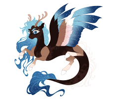 Size: 6000x4900 | Tagged: safe, artist:gigason, oc, oc only, oc:dream weaver, draconequus, g4, absurd resolution, adoptable, antlers, blue eyes, blue mane, blue sclera, blue tail, body markings, brown body, brown fur, coat markings, colored, colored antlers, colored eyebrows, colored eyelashes, colored hooves, colored horns, colored legs, colored pinnae, colored sclera, colored wings, concave belly, draconequus oc, ethereal mane, ethereal tail, ethereal wings, facial markings, female, female oc, flat colors, flying, frown, glowing, glowing mane, glowing tail, gradient antlers, gradient mane, gradient tail, hooves, hybrid wings, interspecies offspring, leg markings, long eyelashes, looking back, mottled coat, multicolored wings, narrowed eyes, obtrusive watermark, offscreen character, offspring, parent:discord, parent:nightmare moon, parents:mooncord, raised hoof, raised leg, simple background, slit pupils, socks (coat markings), solo, spread wings, starry mane, starry tail, tail, thick eyebrows, thick eyelashes, thin, three quarter view, transparent background, wall of tags, watermark, white eyelashes, white hooves, wings