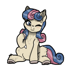 Size: 1024x1024 | Tagged: safe, artist:background_pon3, bon bon, sweetie drops, earth pony, pony, g4, blushing, female, hooves, one eye closed, raised hoof, simple background, sitting, solo, transparent background, underhoof, wink