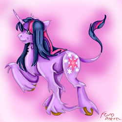 Size: 894x894 | Tagged: safe, artist:gabbygums21, twilight sparkle, pony, unicorn, g4, abstract background, horn, solo, unicorn twilight, unshorn fetlocks