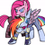 Size: 4252x4252 | Tagged: safe, artist:qianhe498, pinkie pie, rainbow dash, earth pony, pegasus, pony, g4, alternate hairstyle, alternate timeline, amputee, apinkalypse pie, apocalypse dash, artificial wings, augmented, crystal war timeline, duo, duo female, female, gritted teeth, mare, pinkamena diane pie, prosthetic limb, prosthetic wing, prosthetics, simple background, spread wings, teeth, torn ear, white background, wings