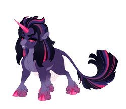 Size: 4500x3900 | Tagged: safe, artist:gigason, oc, oc only, oc:magenta arcana, classical unicorn, pony, unicorn, g4, absurd resolution, adoptable, blank flank, cloven hooves, coat markings, colored, colored belly, colored eyebrows, colored hooves, colored horn, colored pinnae, colored sclera, ear fluff, evil smile, eyeshadow, facial markings, fangs, female, female oc, flat colors, gradient horn, gradient legs, gradient mane, gradient tail, hooves, horn, leonine tail, lidded eyes, long mane, long tail, looking back, magenta sclera, makeup, mare, mare oc, narrowed eyes, not twilight sparkle, obtrusive watermark, offspring, pale belly, parent:king sombra, parent:midnight sparkle, parent:twilight sparkle, parents:twibra, pink eyes, pink hooves, pink sclera, purple coat, purple eyeshadow, shiny hooves, shiny horn, simple background, smiling, snip (coat marking), socks (coat markings), solo, straight mane, straight tail, striped mane, striped tail, tail, thick eyebrows, thick eyelashes, thin tail, three quarter view, transparent background, unicorn horn, unicorn oc, unshorn fetlocks, wall of tags, watermark