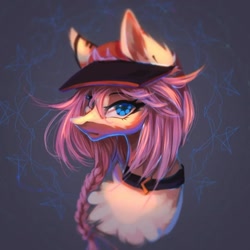 Size: 1080x1080 | Tagged: safe, artist:reminati_27, oc, oc only, pony, baseball cap, braid, bust, cap, chest fluff, choker, female, hat, mare, portrait, solo