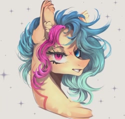 Size: 1080x1029 | Tagged: safe, artist:reminati_27, oc, oc only, pony, bust, chest fluff, ear fluff, eyebrow piercing, female, heterochromia, mare, piercing, portrait, solo