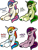 Size: 2078x2745 | Tagged: safe, artist:sexygoatgod, oc, oc only, oc:ivy crown, oc:mulberry wine, oc:patchwork love, oc:rainbow kicker, earth pony, pegasus, pony, unicorn, adoptable, beauty mark, coat markings, colored hooves, colored wings, colored wingtips, earth pony oc, female, floppy ears, folded wings, group, hoof heart, hooves, horn, lidded eyes, mare, multicolored hair, not berry punch, not rainbow dash, not species swap, pale belly, pegasus oc, quartet, rainbow hair, recolor, simple background, sitting, socks (coat markings), transparent background, underhoof, unicorn oc, wings