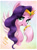 Size: 960x1300 | Tagged: safe, artist:joakaha, pipp petals, pegasus, pony, g5, bust, crown, eye clipping through hair, female, gradient background, jewelry, mare, open mouth, open smile, passepartout, pink coat, portrait, purple mane, raised hoof, regalia, signature, smiling, solo, spread wings, unshorn fetlocks, wings