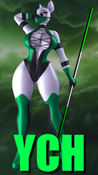 Size: 1080x1920 | Tagged: safe, artist:argos90, anthro, 3d, breasts, clothes, commission, costume, female, jade (mortal kombat), mortal kombat, outdoors, solo, staff, weapon, your character here