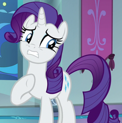 Size: 714x720 | Tagged: safe, screencap, rarity, pony, unicorn, g4, my little pony: friendship is magic, the beginning of the end, canterlot castle interior, cropped, cute, horn, indoors, raribetes, solo