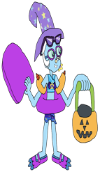 Size: 1941x3405 | Tagged: safe, artist:christian soto, derpibooru exclusive, trixie, equestria girls, equestria girls specials, g4, my little pony equestria girls: better together, my little pony equestria girls: forgotten friendship, belly, belly button, bikini, clothes, female, flippers, goggles, halloween, hat, holiday, inner tube, kickboard, noseclip, pool toy, pumpkin bucket, sarong, simple background, solo, sunglasses, sunscreen, swimsuit, towel, transparent background, trick or treat, water wings