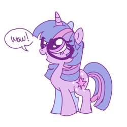 Size: 1754x1754 | Tagged: safe, artist:dulcesilly, twilight sparkle, pony, unicorn, g4, cute, dialogue, female, glasses, horn, mare, open mouth, open smile, simple background, smiling, solo, speech bubble, twiabetes, unicorn twilight, white background