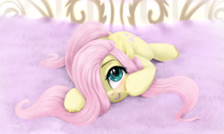 Size: 3000x1800 | Tagged: safe, alternate version, artist:darksly, fluttershy, pegasus, pony, g4, blushing, colored hooves, cute, daaaaaaaaaaaw, female, folded wings, gold hooves, hair over one eye, high res, hooves, looking at you, looking up, looking up at you, lying down, mare, open mouth, open smile, prone, shyabetes, smiling, smiling at you, solo, sweet dreams fuel, weapons-grade cute, wings