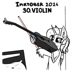 Size: 1000x1000 | Tagged: safe, artist:sunamoonmlp, derpibooru exclusive, oc, oc only, oc:sunamoon, alicorn, pony, g4, cute, female, guitar, horn, inktober, inktober 2024, meme, musical instrument, room, simple background, solo, violin, white background, wings